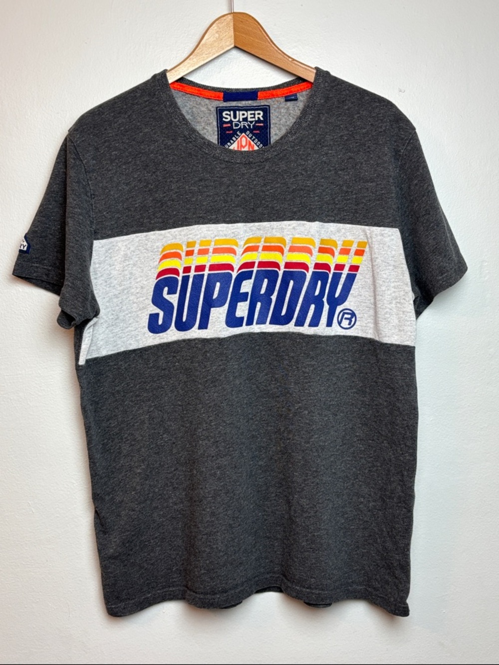 Superdry Men's Large Charcoal‎ Triple Drop Pop Panel Graphic Crew-Neck T-Shirt